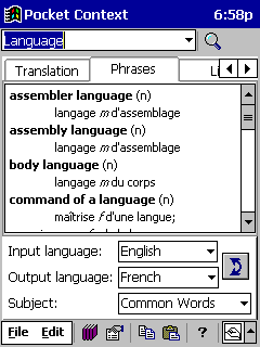 english-french dictionary software handheld pc pocket palm-size context